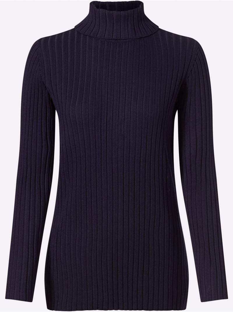 Pull en tricot fin tricot côtelé moderne - taille standard - helline Bleu marine - Kiabi
