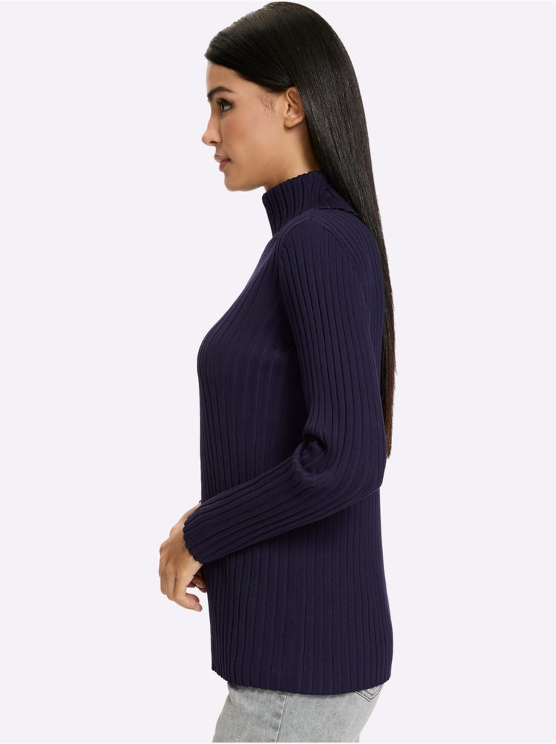 Pull en tricot fin tricot côtelé moderne - taille standard - helline Bleu marine - Kiabi