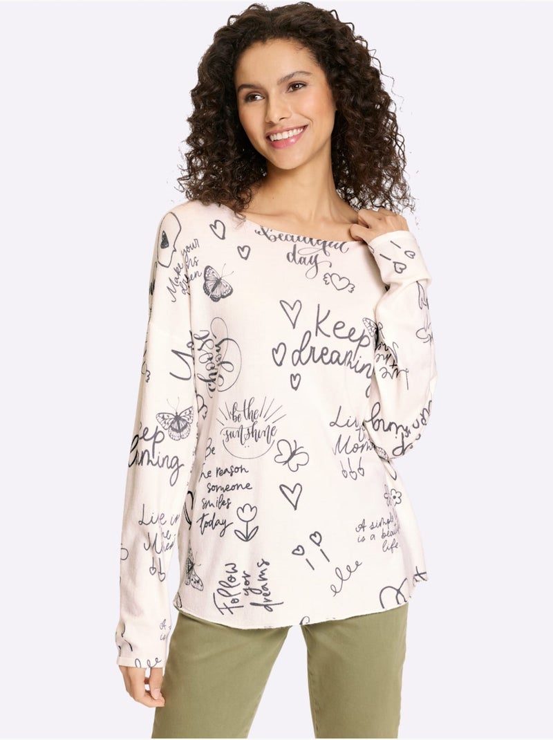 Pull En Tricot Fin Tricot Fin Imprimé - Taille Standard - Helline Gris Ecru - Kiabi