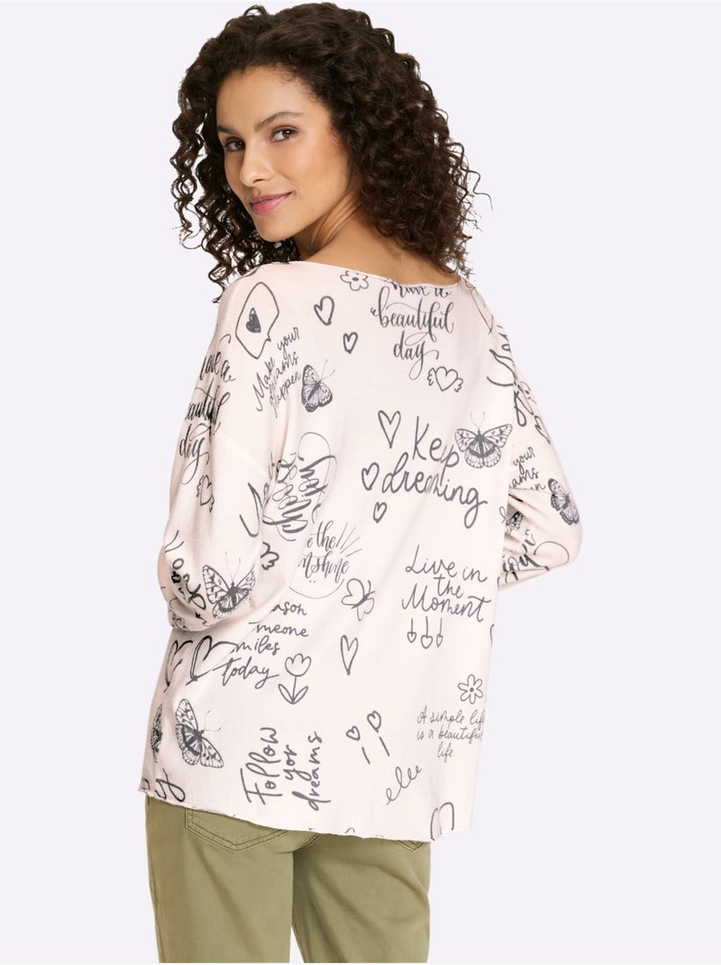 Pull En Tricot Fin Tricot Fin Imprimé - Taille Standard - Helline Gris Ecru - Kiabi