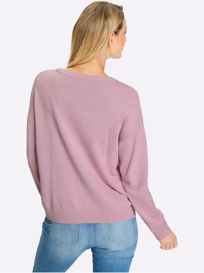 Pull En Tricot Fin Tricot Jacquard élégant - Taille Standard - Helline Rose - Kiabi