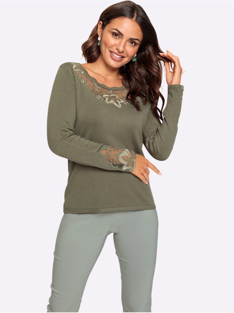 Pull En Tricot Fin Viscose - Taille Standard - Witt Kaki - Kiabi