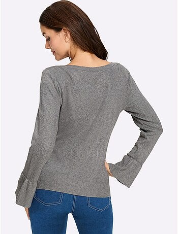 Pull En Tricot Fin Volants Originaux Aux Manches - Taille Standard - Helline