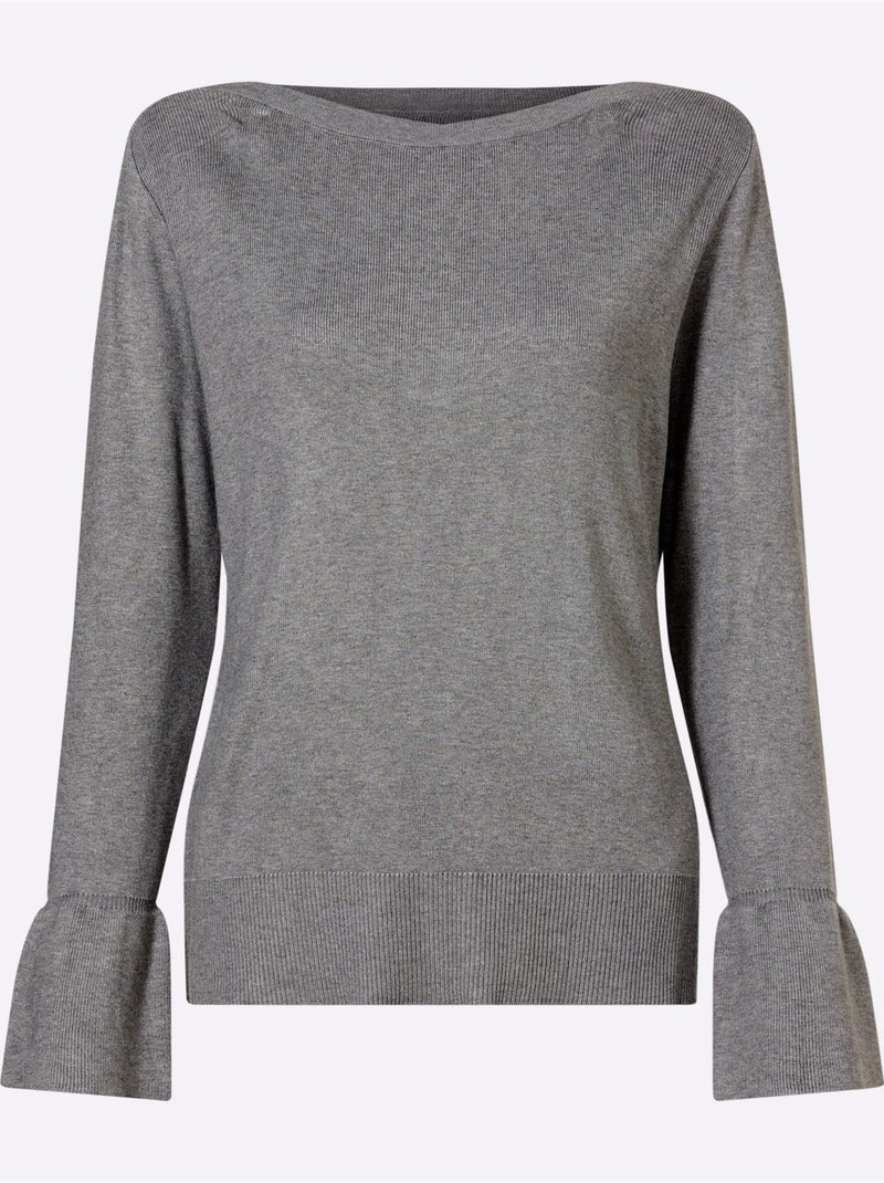 Pull En Tricot Fin Volants Originaux Aux Manches - Taille Standard - Helline Gris chiné - Kiabi