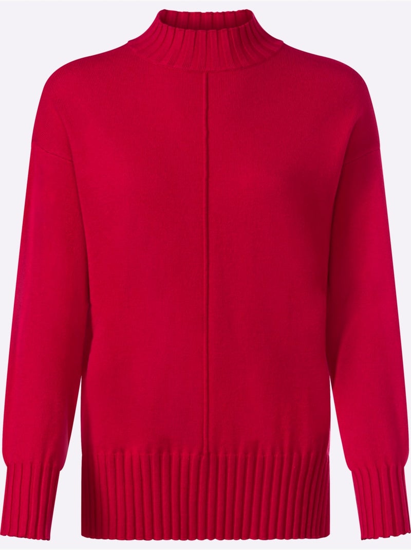 Pull En Tricot Finitions Côtelées Larges - Taille Standard - Helline Rouge - Kiabi