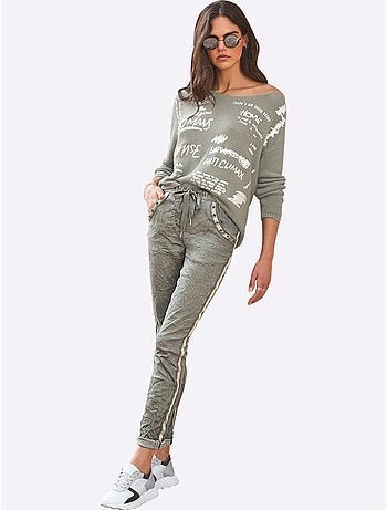 Pull En Tricot Imprimé Feuille Brillant - Taille Standard - Helline