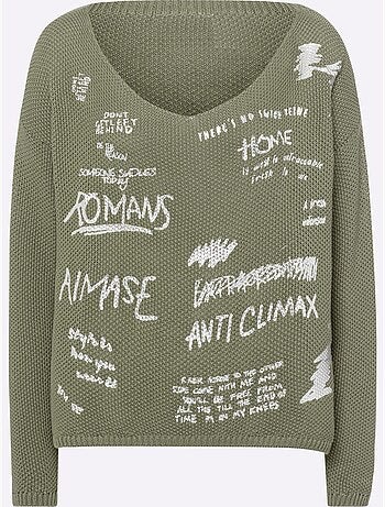 Pull En Tricot Imprimé Feuille Brillant - Taille Standard - Helline