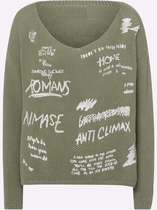 Pull En Tricot Imprimé Feuille Brillant - Taille Standard - Helline - Kiabi Pull En Tricot Imprimé Feuille Brillant - Taille Standard - Helline - Kiabi
