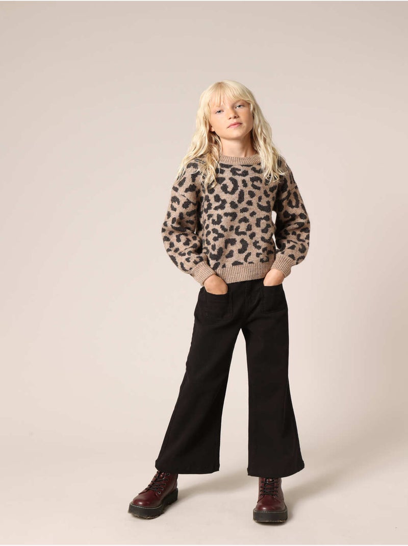 Pull en tricot imprimé léopard pour fille
 'Deeluxe' Gris taupe - Kiabi