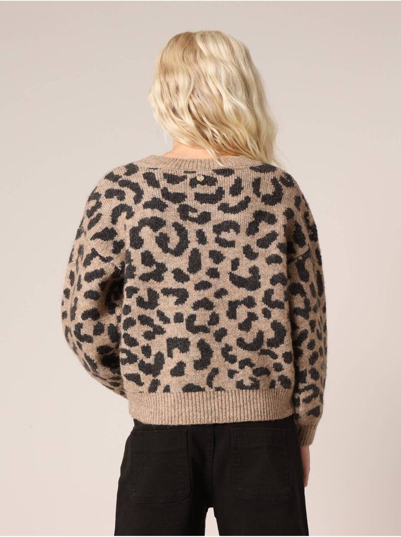 Pull en tricot imprimé léopard pour fille
 'Deeluxe' Gris taupe - Kiabi