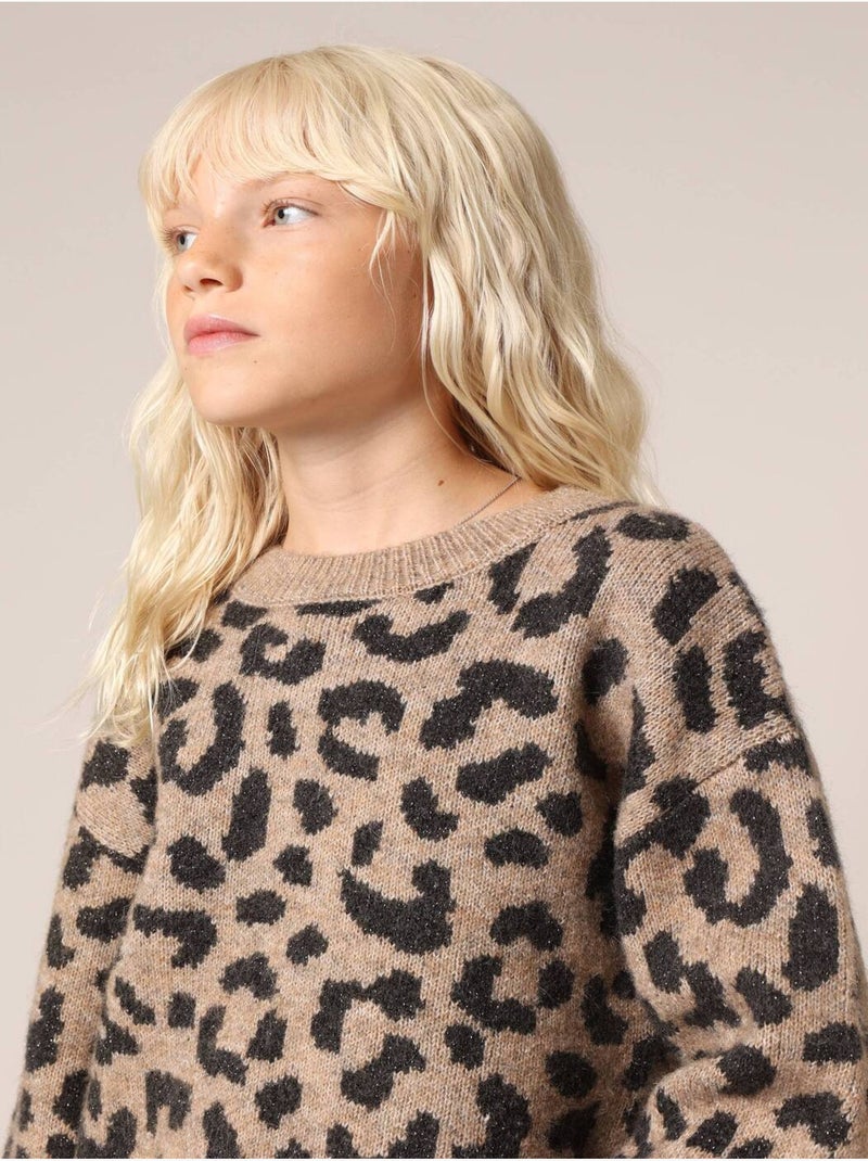 Pull en tricot imprimé léopard pour fille
 'Deeluxe' Gris taupe - Kiabi