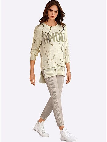 Pull En Tricot Inscription Brillante - Taille Standard - Helline