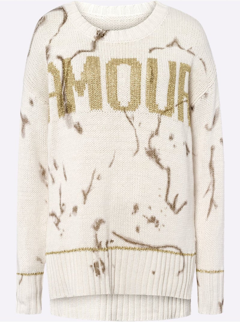 Pull En Tricot Inscription Brillante - Taille Standard - Helline Sable - Kiabi