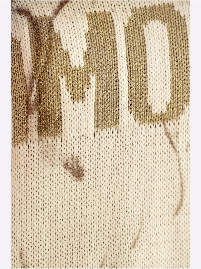 Pull En Tricot Inscription Brillante - Taille Standard - Helline Sable - Kiabi