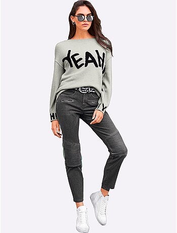 Pull en tricot inscription tendance - taille standard - helline