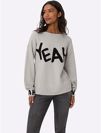 Pull en tricot inscription tendance - taille standard - helline