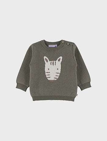 Pull en tricot kaki avec motif zèbre Noukie's
