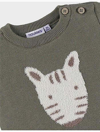 Pull en tricot kaki avec motif zèbre Noukie's