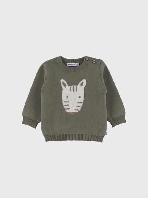 Pull en tricot kaki avec motif zèbre Noukie's - Kiabi
