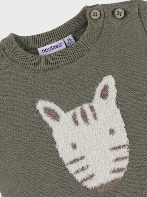 Pull en tricot kaki avec motif zèbre Noukie's - Kiabi