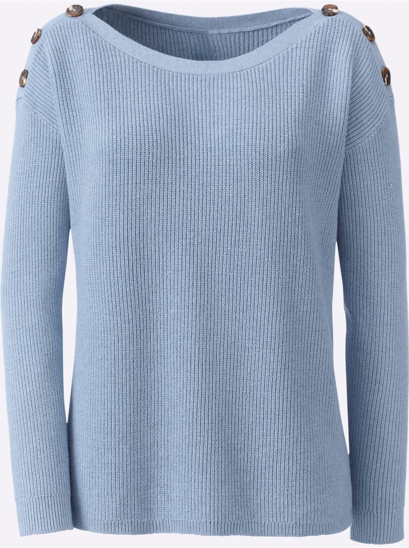 Pull En Tricot Large Encolure Ronde - Taille Standard - Helline Bleu clair - Kiabi