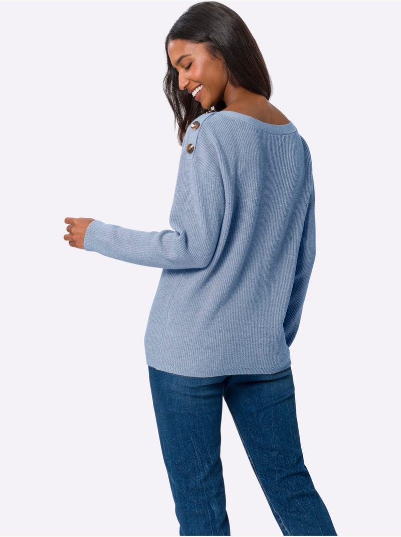 Pull En Tricot Large Encolure Ronde - Taille Standard - Helline Bleu clair - Kiabi