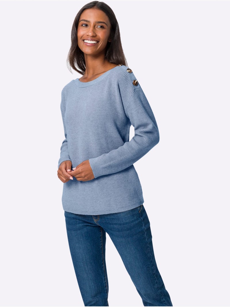 Pull En Tricot Large Encolure Ronde - Taille Standard - Helline Bleu clair - Kiabi