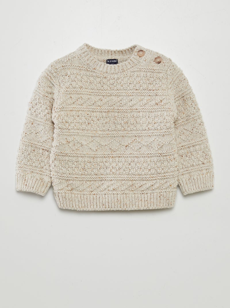 Pull en tricot maille fantaisie Beige - Kiabi