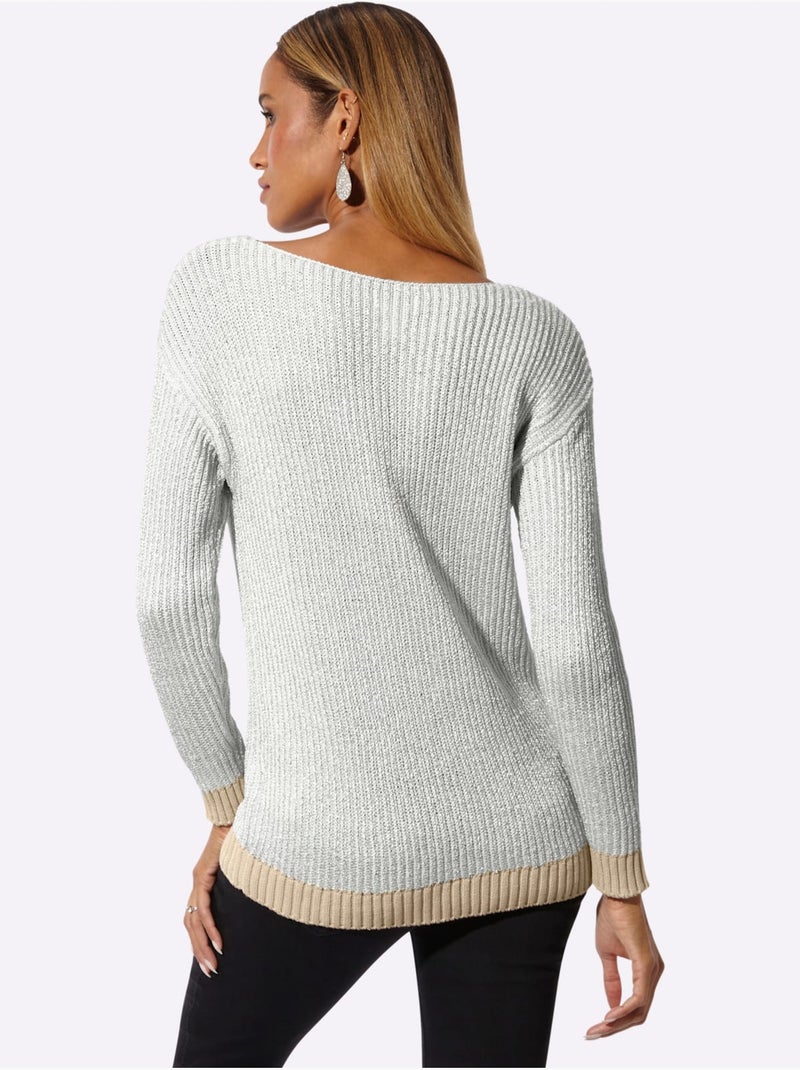 Pull en tricot mélange de cotons agréable - taille standard - helline Ecru/Argent - Kiabi