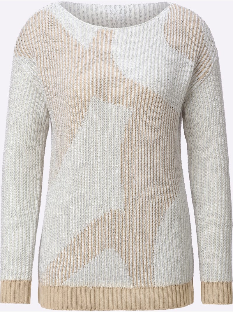 Pull en tricot mélange de cotons agréable - taille standard - helline Ecru/Argent - Kiabi