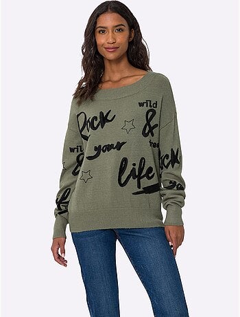 Pull En Tricot Motif Imprimé Devant - Taille Standard - Helline