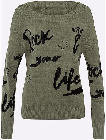 Pull En Tricot Motif Imprimé Devant - Taille Standard - Helline