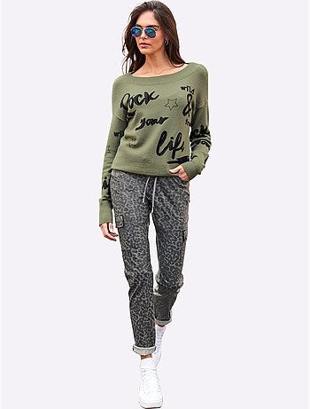 Pull En Tricot Motif Imprimé Devant - Taille Standard - Helline