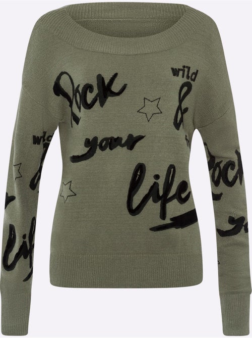 Pull En Tricot Motif Imprimé Devant - Taille Standard - helline - Kiabi