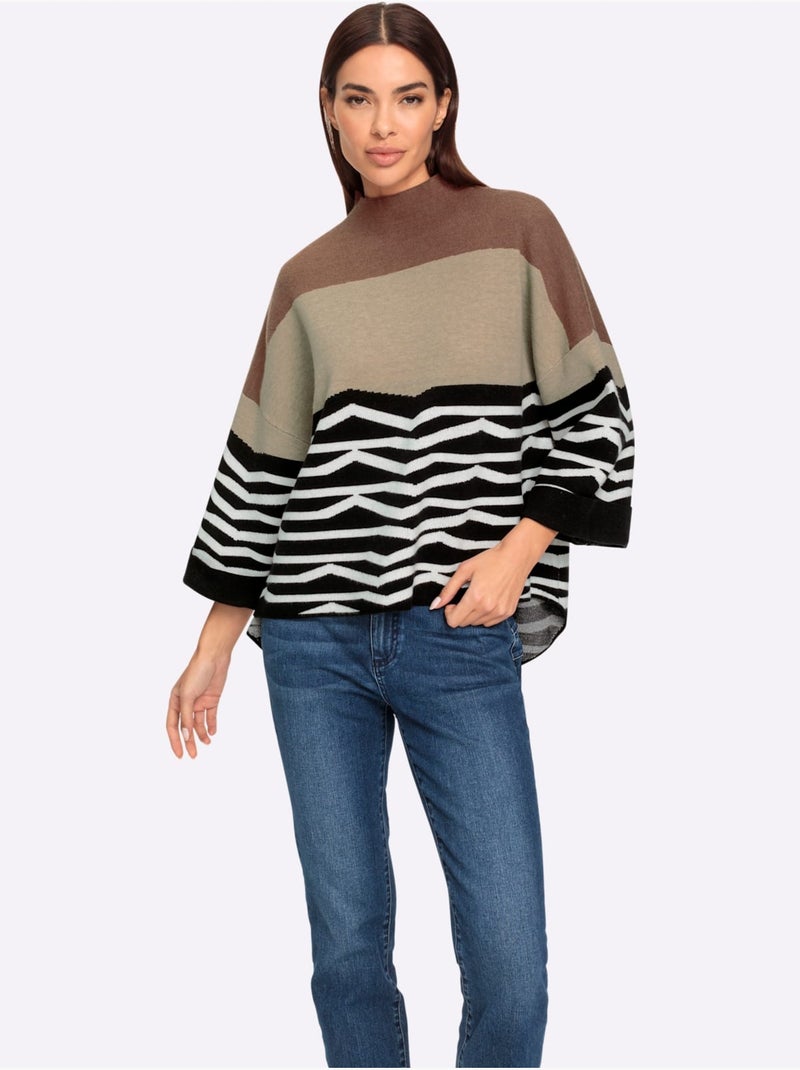 Pull En Tricot Motif Jacquard Original - Taille Standard - Helline Beige/Noir - Kiabi