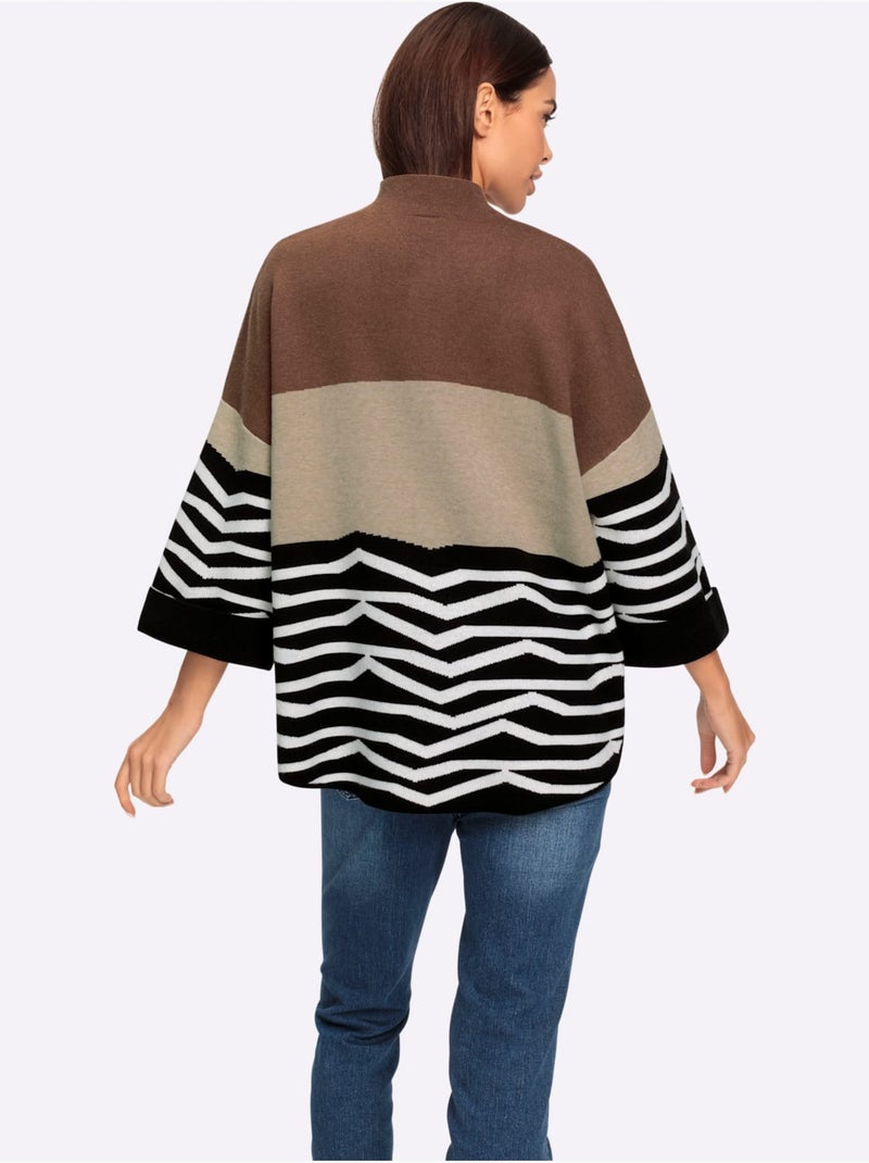Pull En Tricot Motif Jacquard Original - Taille Standard - Helline Beige/Noir - Kiabi