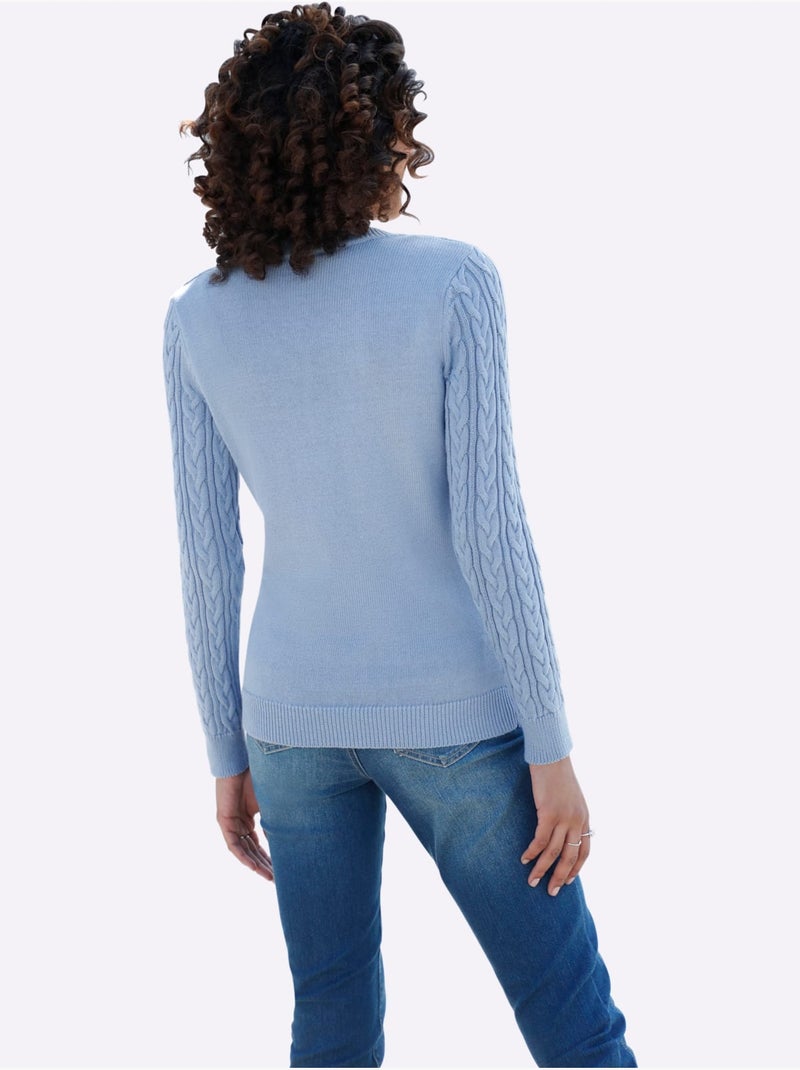 Pull en tricot motif torsadé devant et aux manches - taille standard - witt Gris tourterelle - Kiabi