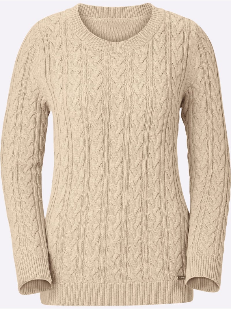 Pull en tricot motif torsadé devant et aux manches - taille standard - witt Sable - Kiabi