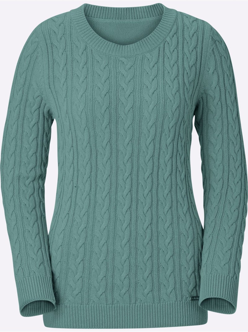 Pull en tricot motif torsadé devant et aux manches - taille standard - witt Vert jade - Kiabi