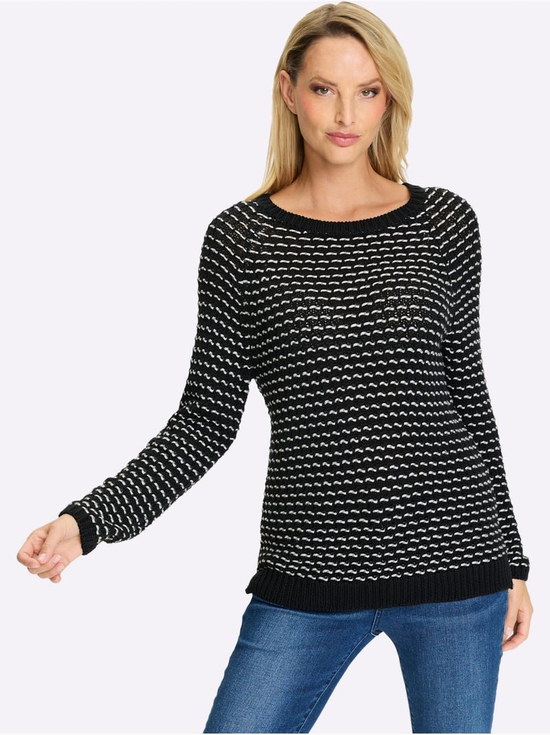 Pull En Tricot Motif Tricoté Décoratif - Taille Standard - Helline Noir Ecru - Kiabi