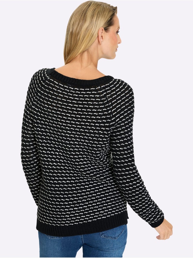 Pull En Tricot Motif Tricoté Décoratif - Taille Standard - Helline Noir Ecru - Kiabi