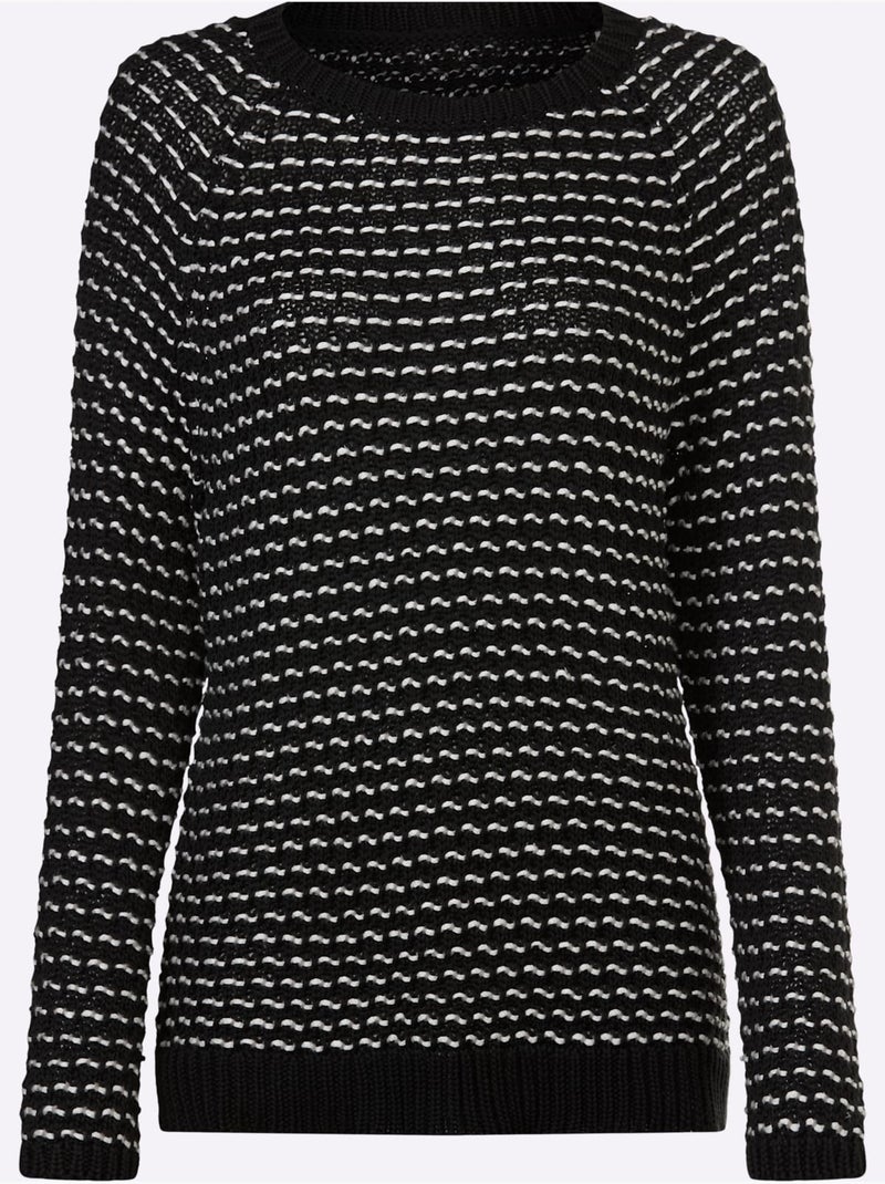 Pull En Tricot Motif Tricoté Décoratif - Taille Standard - Helline Noir Ecru - Kiabi