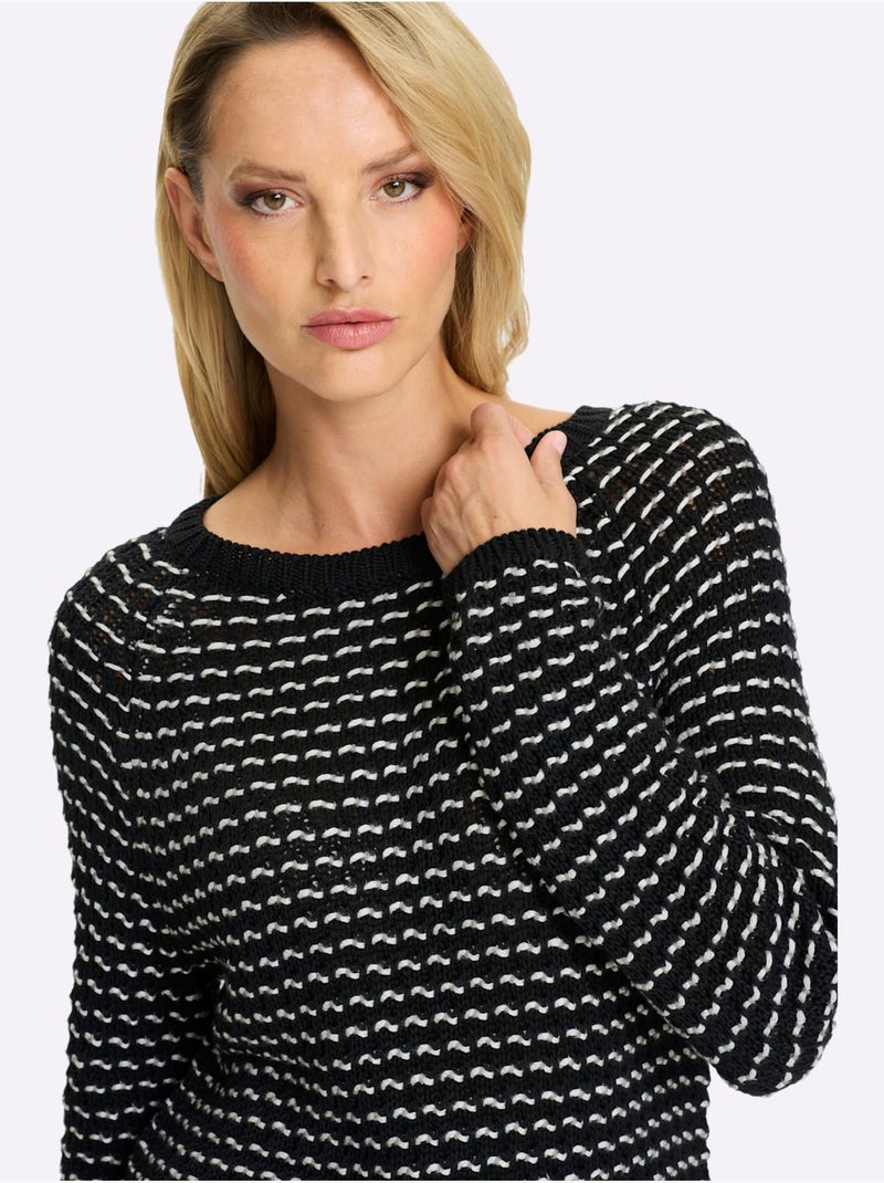Pull En Tricot Motif Tricoté Décoratif - Taille Standard - Helline Noir Ecru - Kiabi