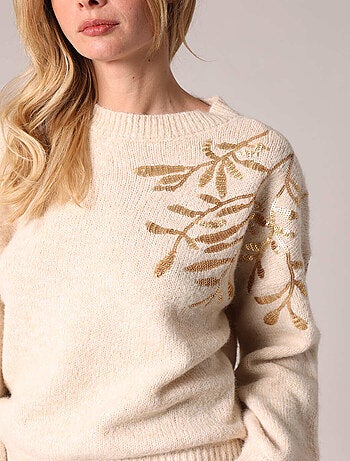 Pull en tricot orné de broderies florales à paillettes 'Deeluxe'