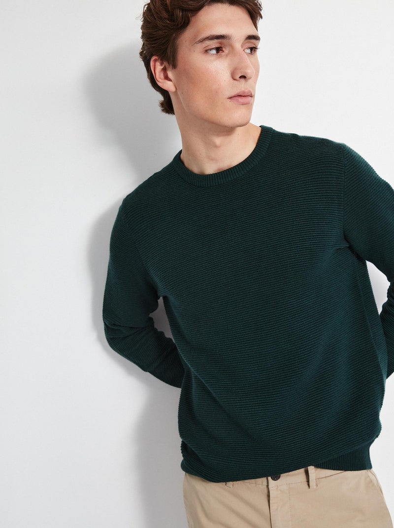Pull en tricot ottoman à col rond Vert - Kiabi