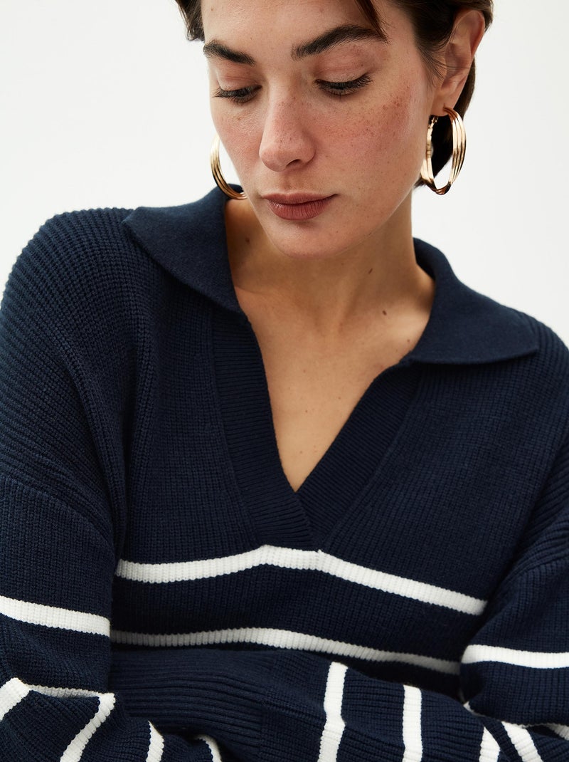 Pull en tricot polo Bleu - Kiabi