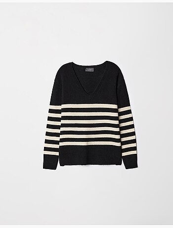 Pull en tricot rayé à col en V