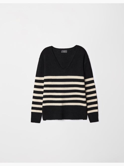 Pull en tricot rayé à col en V - Kiabi Pull en tricot rayé à col en V - Kiabi