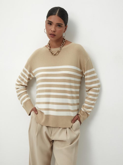 Pull en tricot rayé à col rond - Kiabi