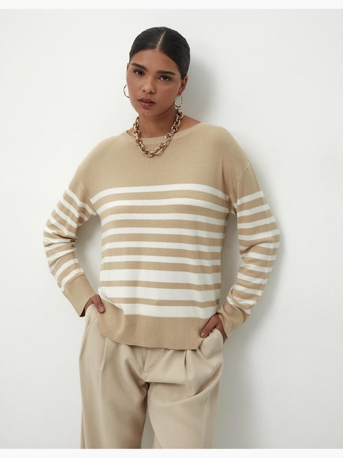 Pull en tricot rayé à col rond - Kiabi